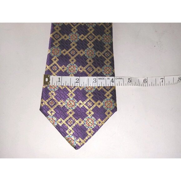 Jos.A. Bank 100% Silk Mens Tie Necktie Purple/Gold Geometric - Picture 7 of 9